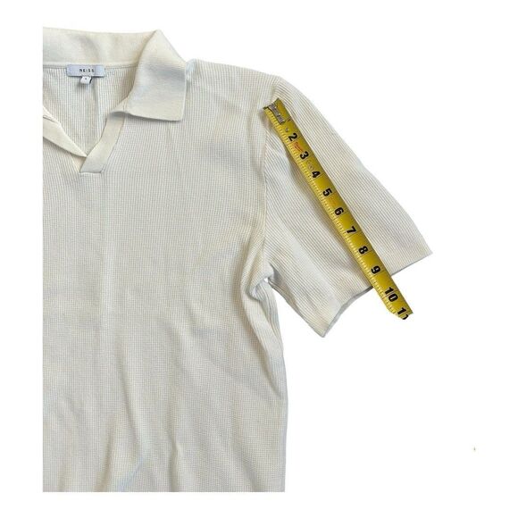 Reiss Mens Large Textured Knit Open Collar Polo Shirt White - Picture 6 of 10